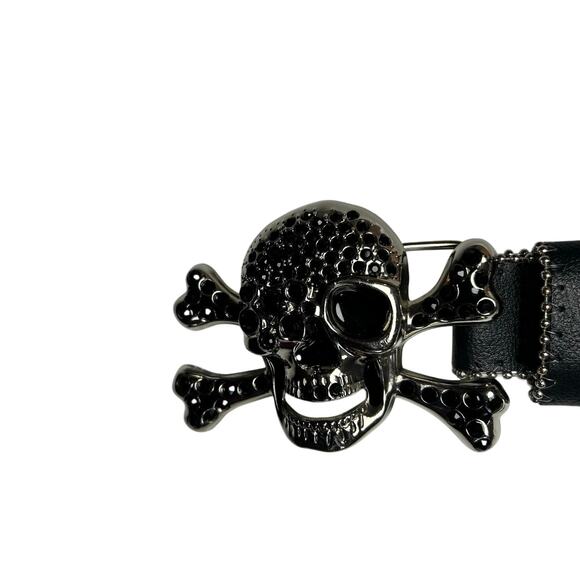 Pirate Belt Silver Rhinestone Skull Black Leather Glam Rock Goth Y2K Punk Grunge main image 9